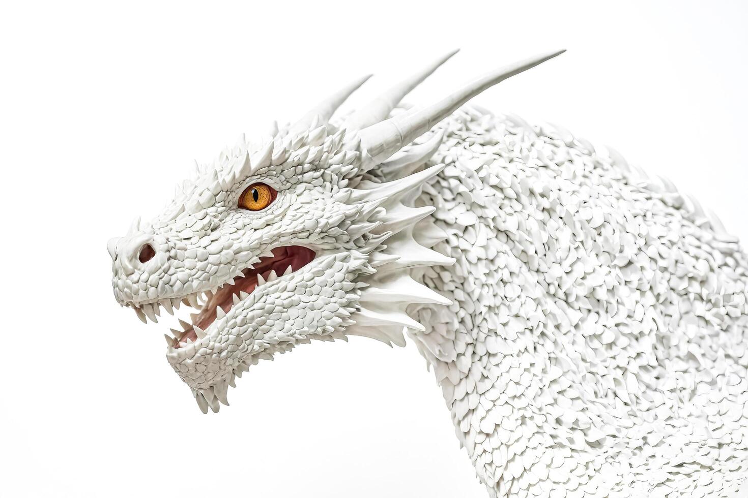 White Dragon Sculpture Isolated on White Background photo
