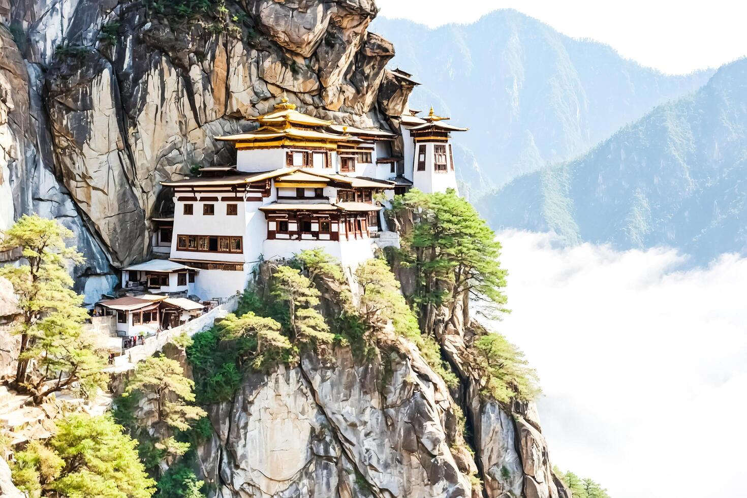Ancient Monastery Perched on a Cliffside in Bhutan photo