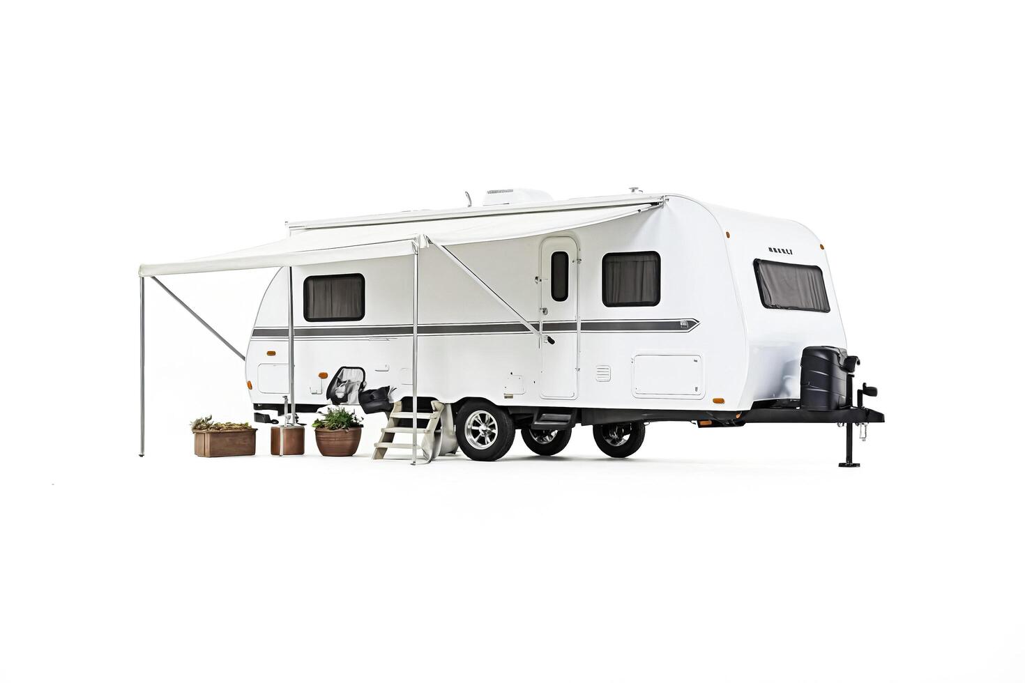 White Travel Trailer with Awning photo