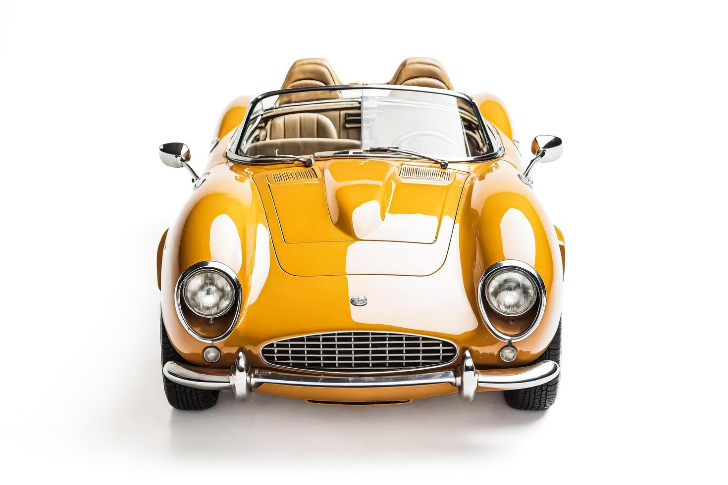 Yellow Classic Sports Car Front View on White Background photo