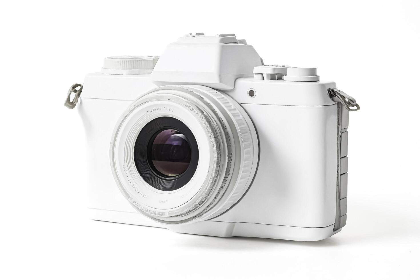 White DSLR Camera with Lens Isolated on White Background photo