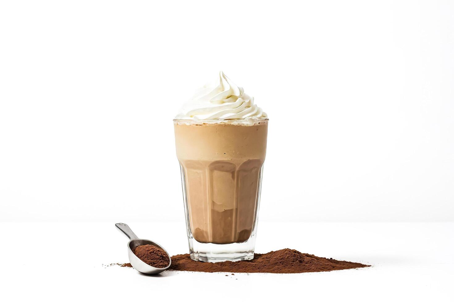 Chocolate milkshake with whipped cream and cocoa powder photo