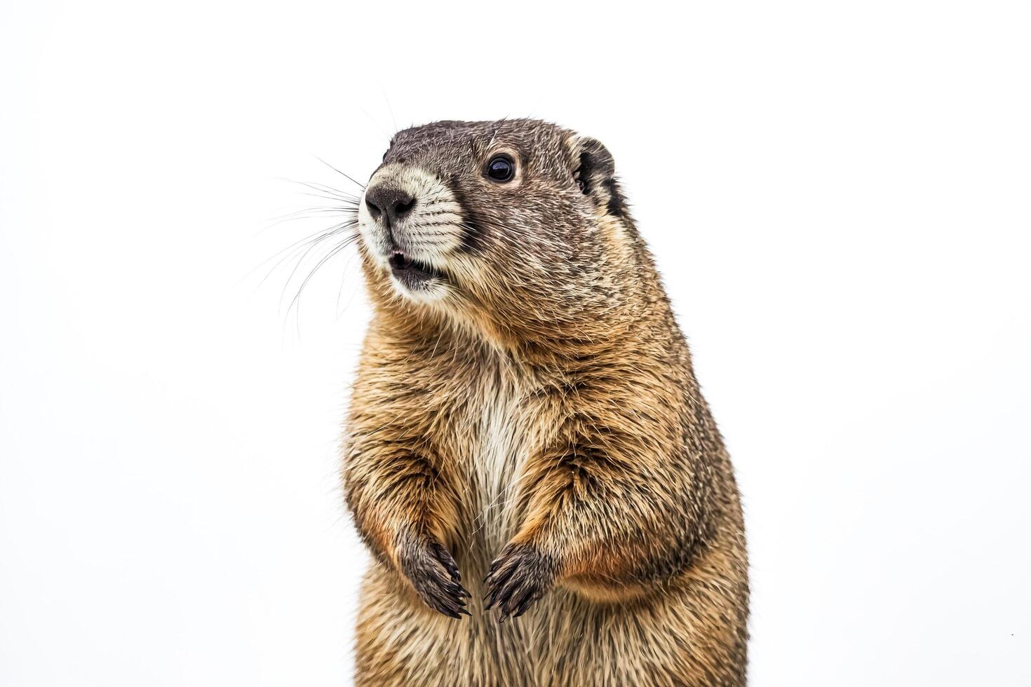 Marmot with open mouth isolated on white background photo