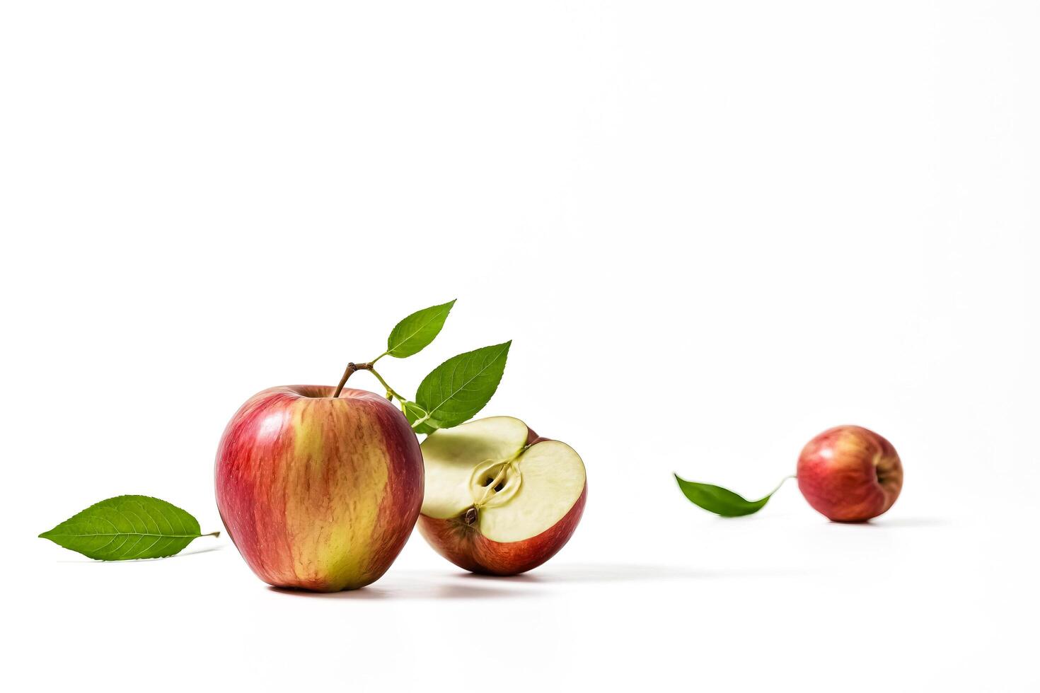 Red Apple with Leaves Isolated on White Background photo