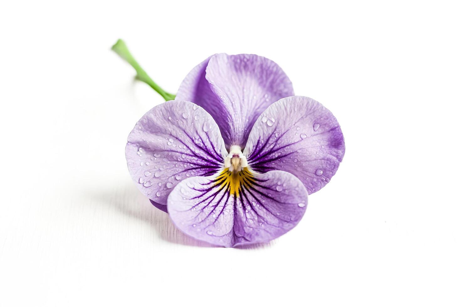 Purple Pansy Flower with Water Drops on White Background photo
