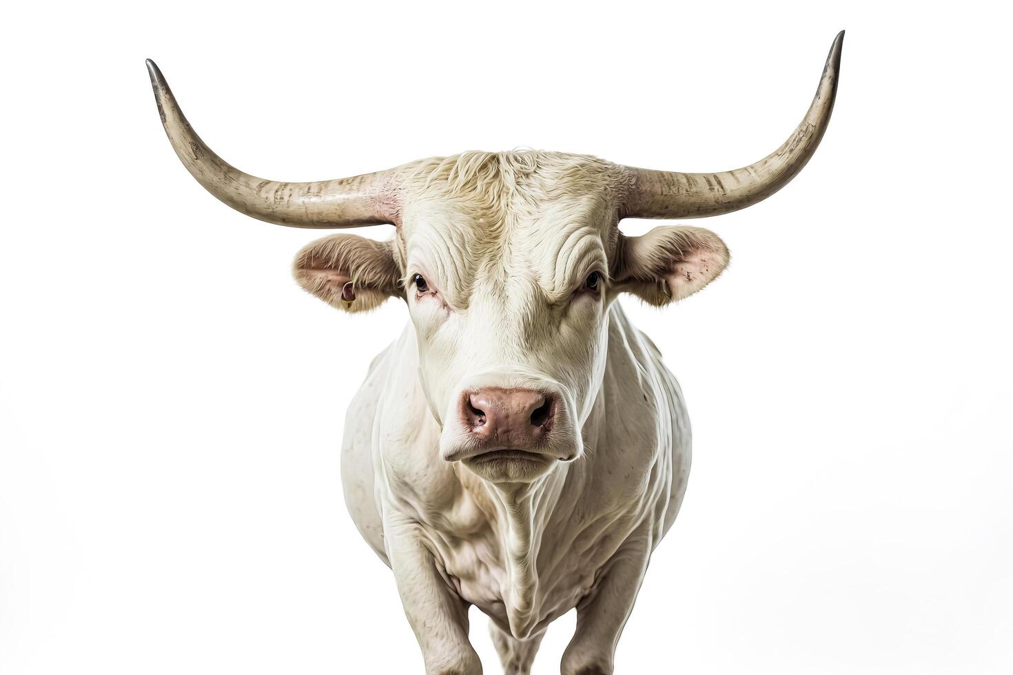 White Bull with Horns Isolated on White Background 48166903 Stock Photo