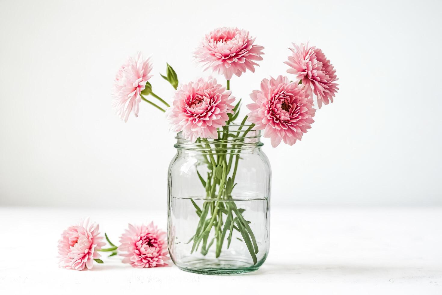Pink Flowers in a Glass Jar photo