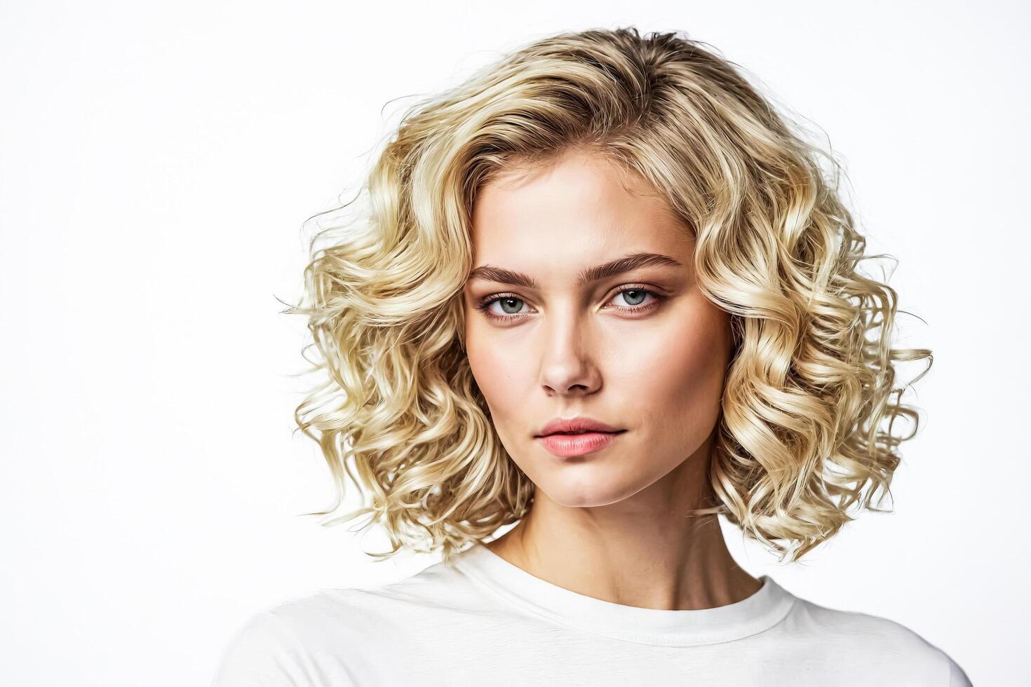 Beautiful Young Blonde Woman with Curly Hair photo