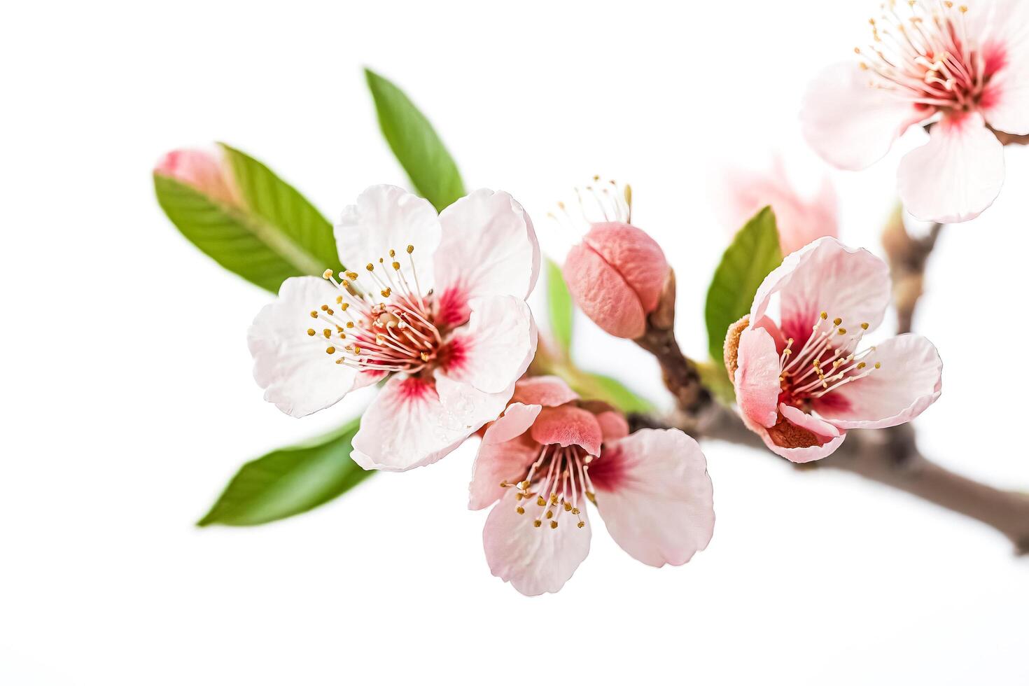 Close-up of Delicate Pink Almond Blossom Flowers photo