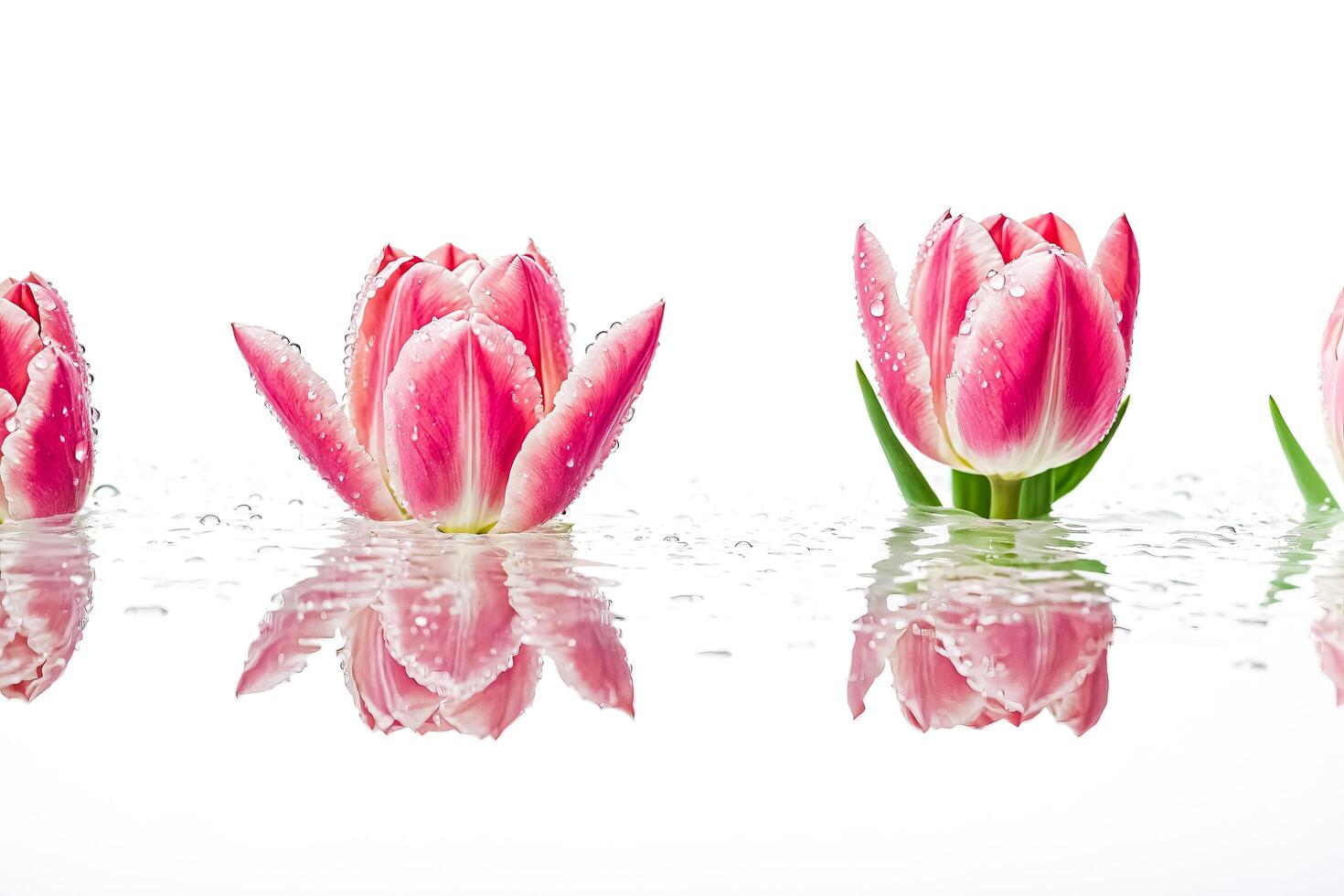 Pink Tulips Floating in Water with Water Droplets photo