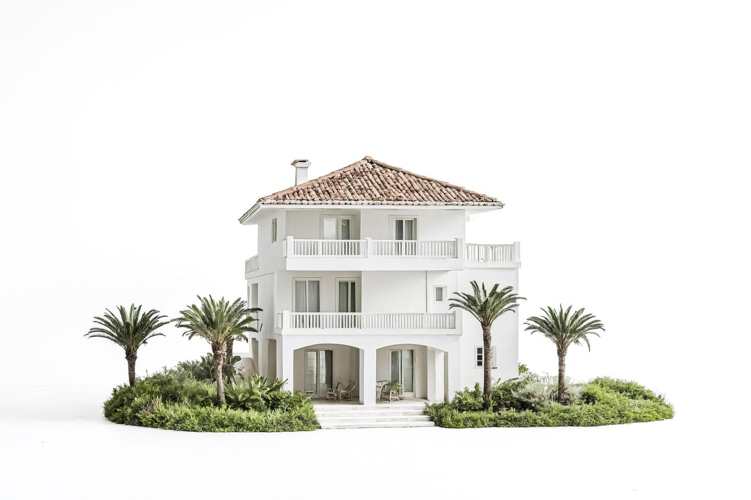 White Mediterranean Villa with Palm Trees photo