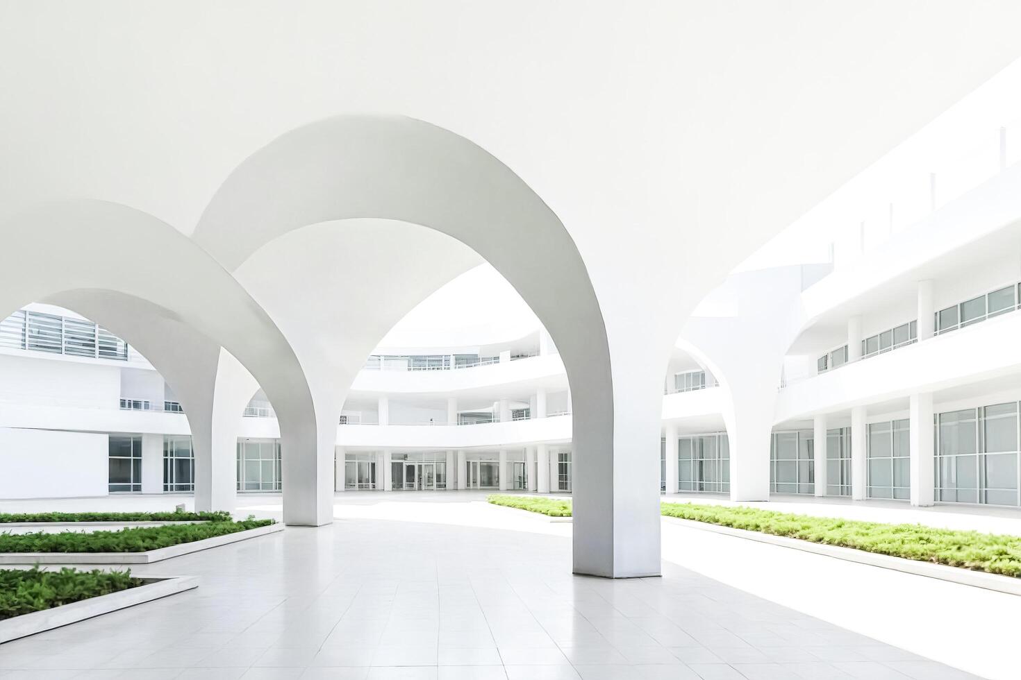 Minimalist Modern Architecture With White Arched Columns photo