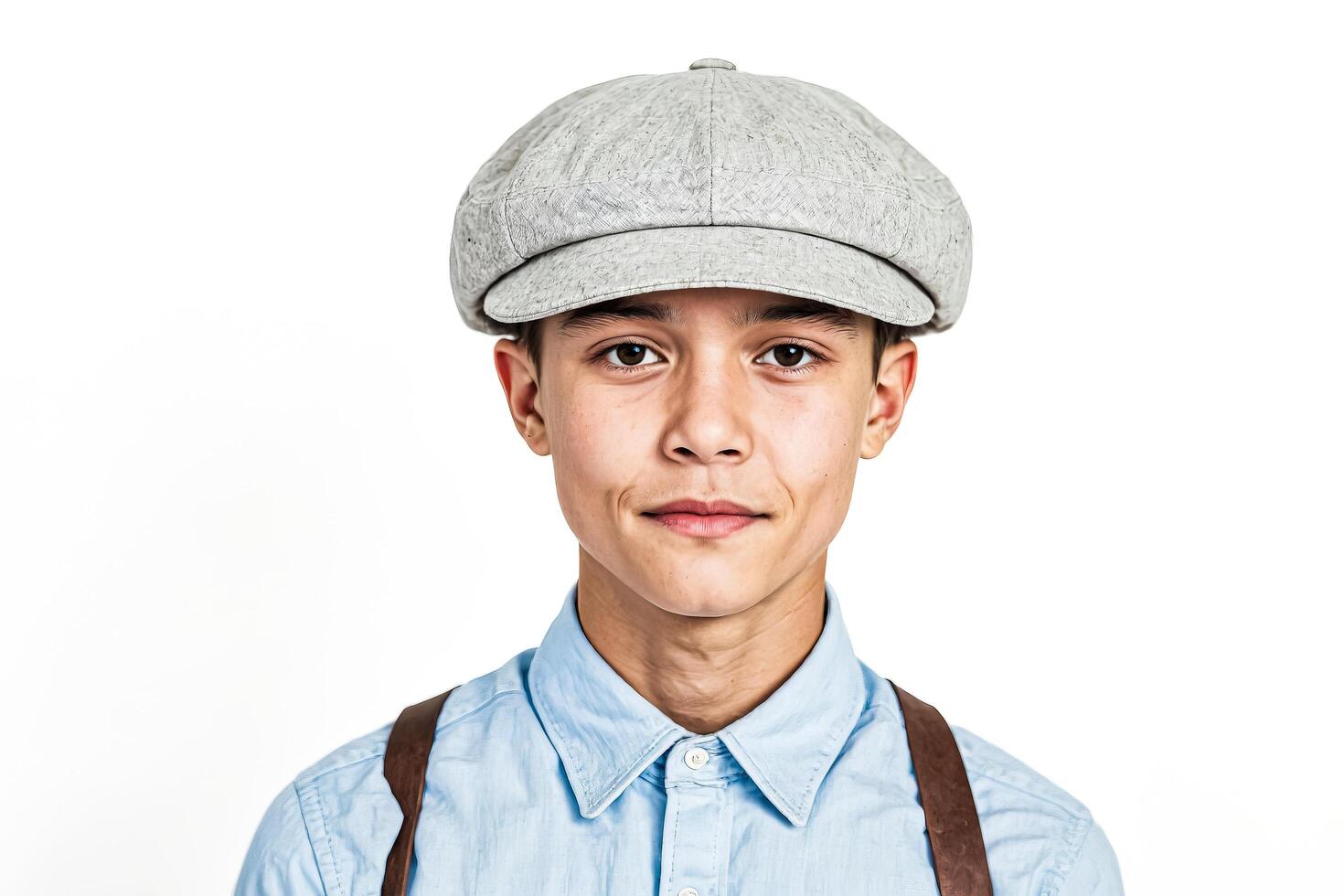 Portrait of a young man with a serious expression wearing a newsboy cap photo