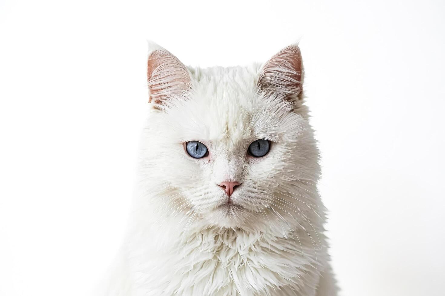 White Cat with Blue Eyes Looking at the Camera photo