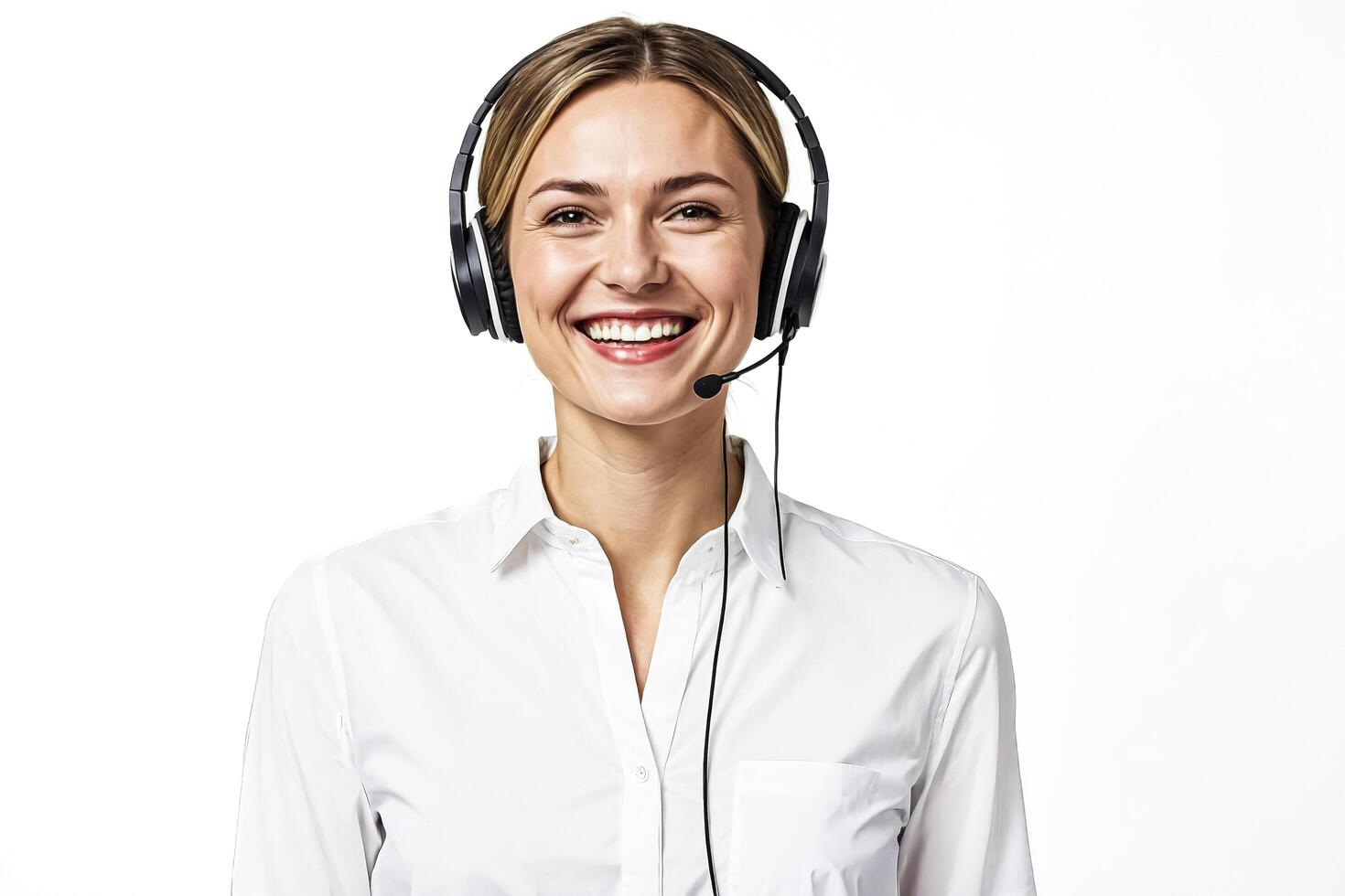 Smiling woman in headset photo