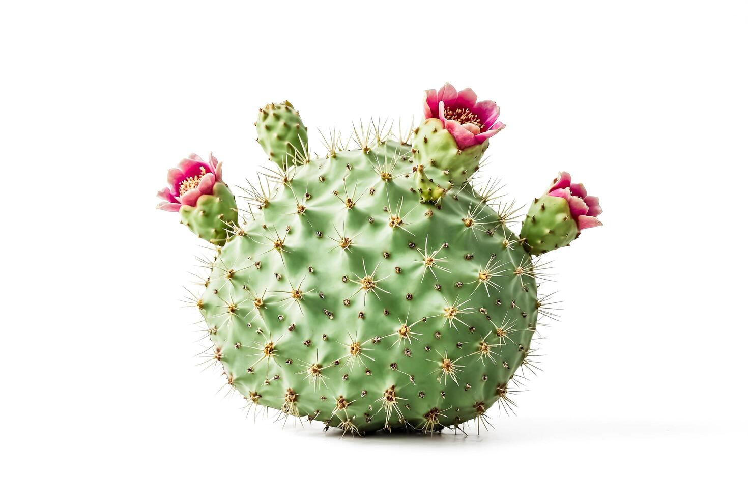 Close-up of a prickly pear cactus with pink flowers photo
