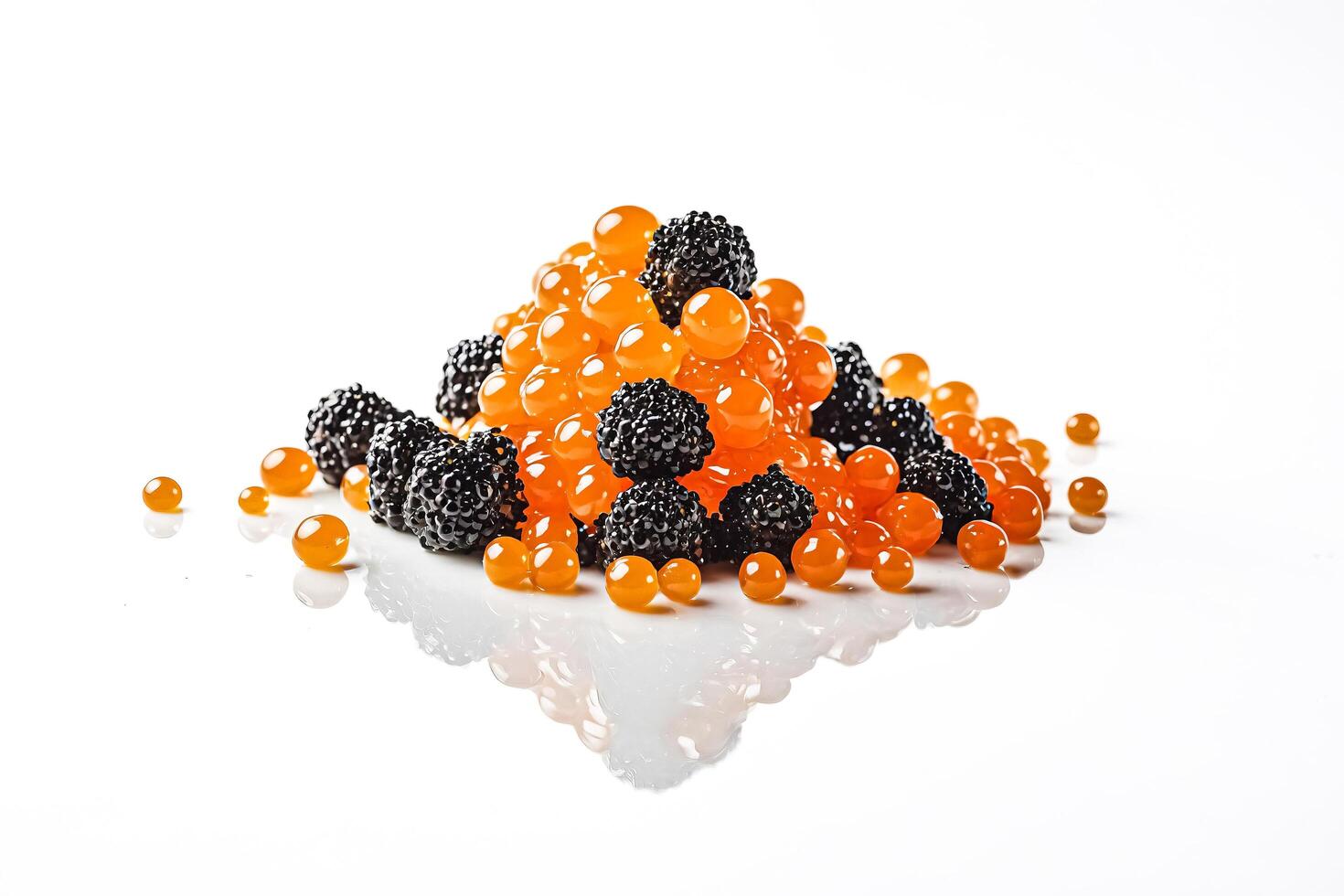 Orange and Black Caviar on White Background photo