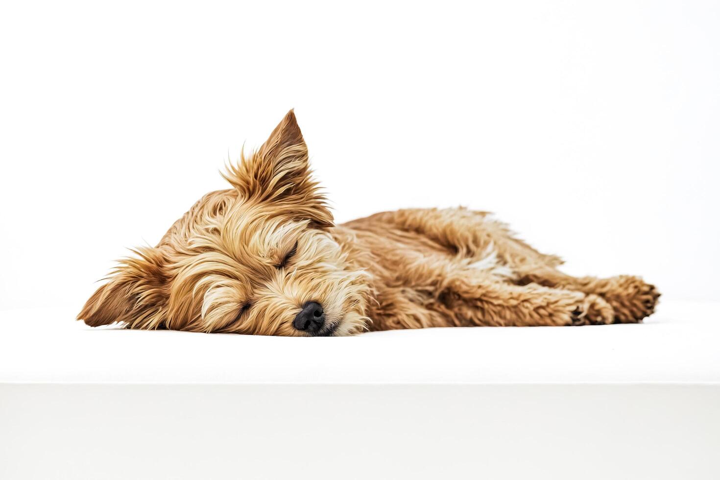 Small Dog Sleeping on White Background photo