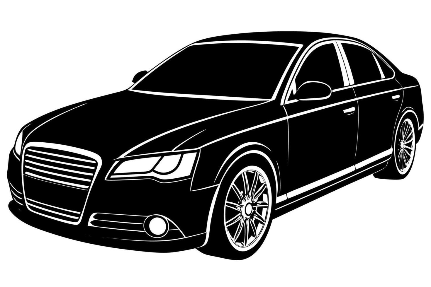 Audi A4 Car Illustration Cartoons, Clipart, Line Art Design on White Background, Audi A4 Car illustration clean, detailed, and versatile design for various uses. vector