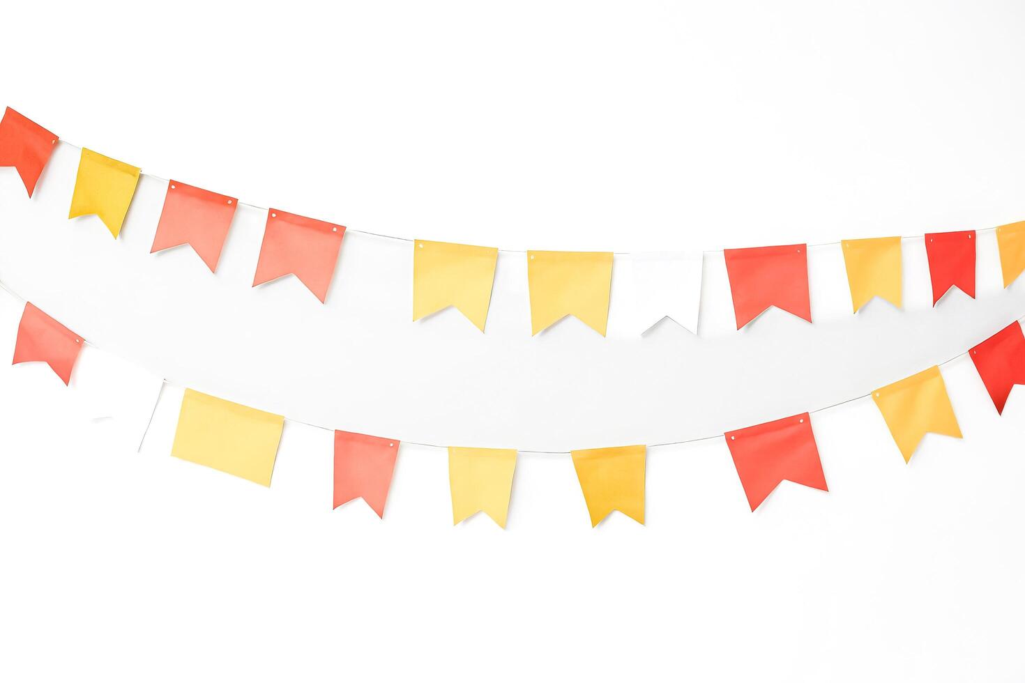Yellow, Red and White Party Flags on a White Background photo