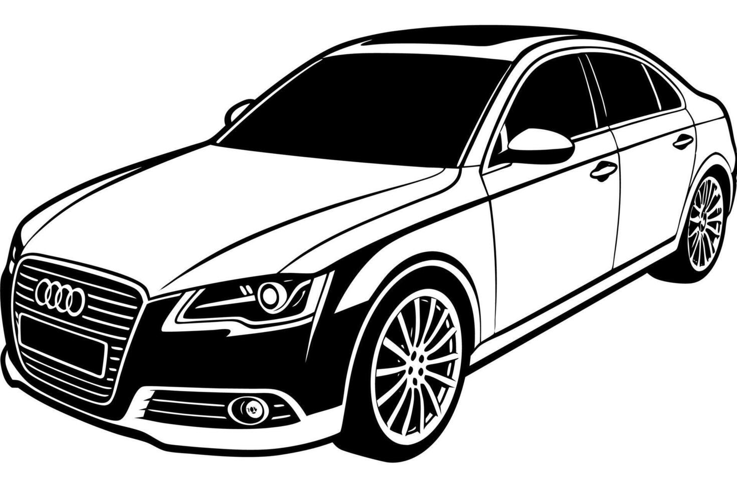 Audi A4 Car Illustration Cartoons, Clipart, Line Art Design on White Background, Audi A4 Car illustration clean, detailed, and versatile design for various uses. vector