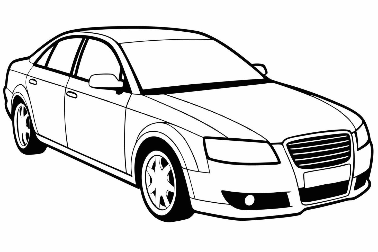 Audi A4 Car Illustration Cartoons, Clipart, Line Art Design on White Background, Audi A4 Car illustration clean, detailed, and versatile design for various uses. vector