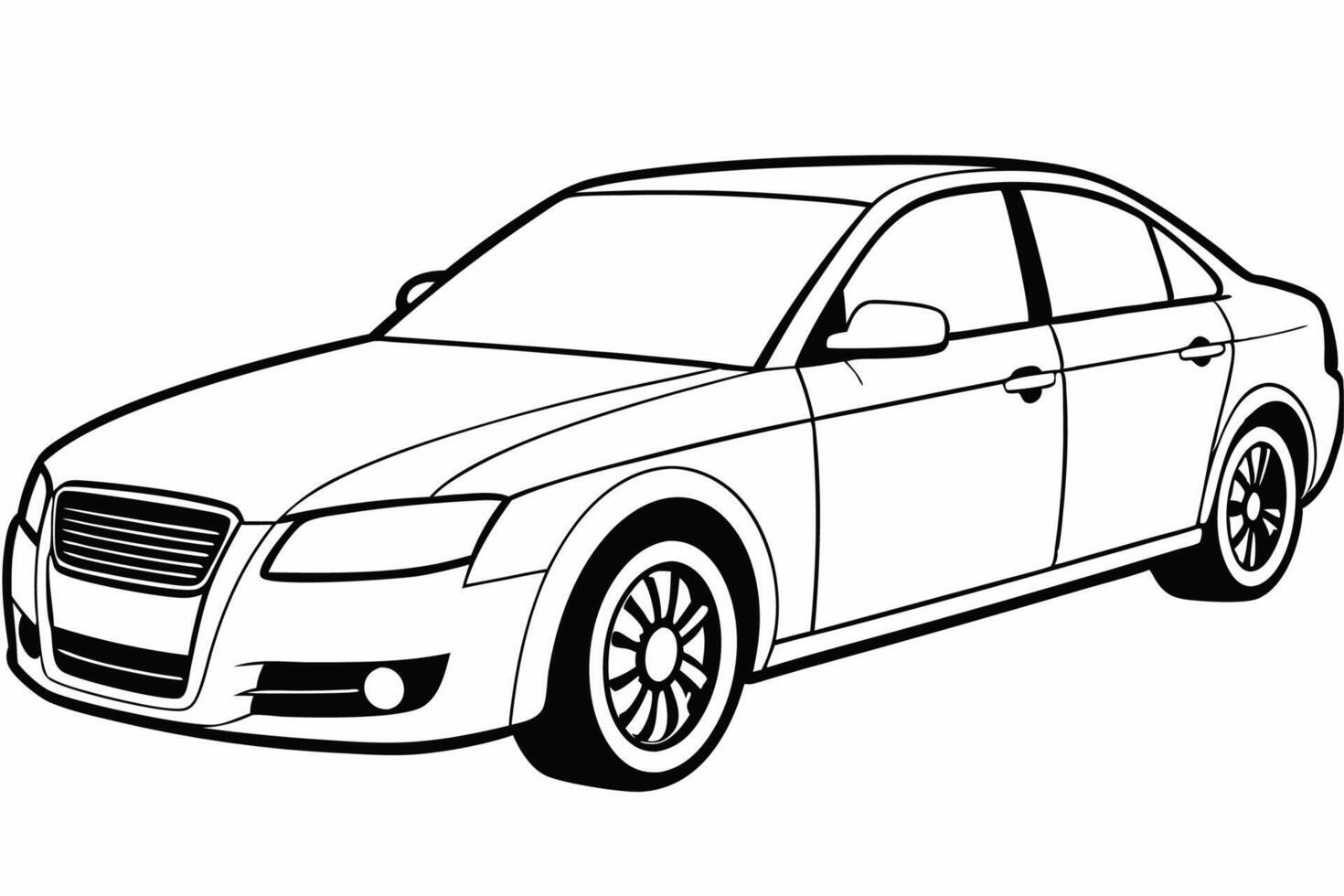 Audi A4 Car Illustration Cartoons, Clipart, Line Art Design on White Background, Audi A4 Car illustration clean, detailed, and versatile design for various uses. vector
