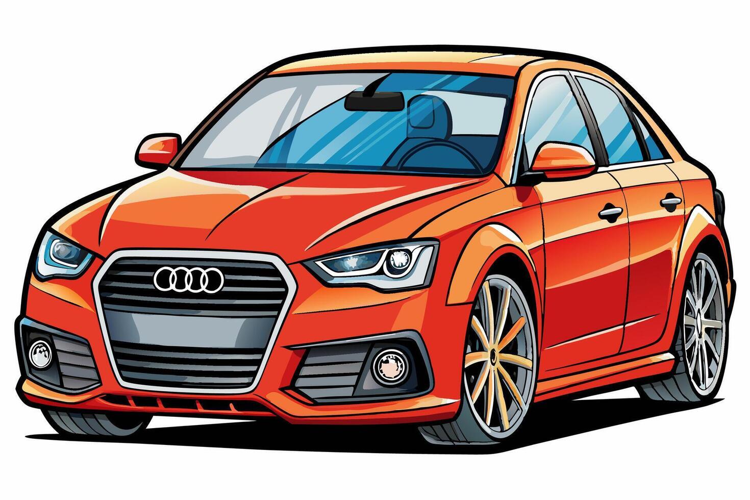 Audi A4 Car Illustration Cartoons, Clipart, Line Art Design on White Background, Audi A4 Car illustration clean, detailed, and versatile design for various uses. vector