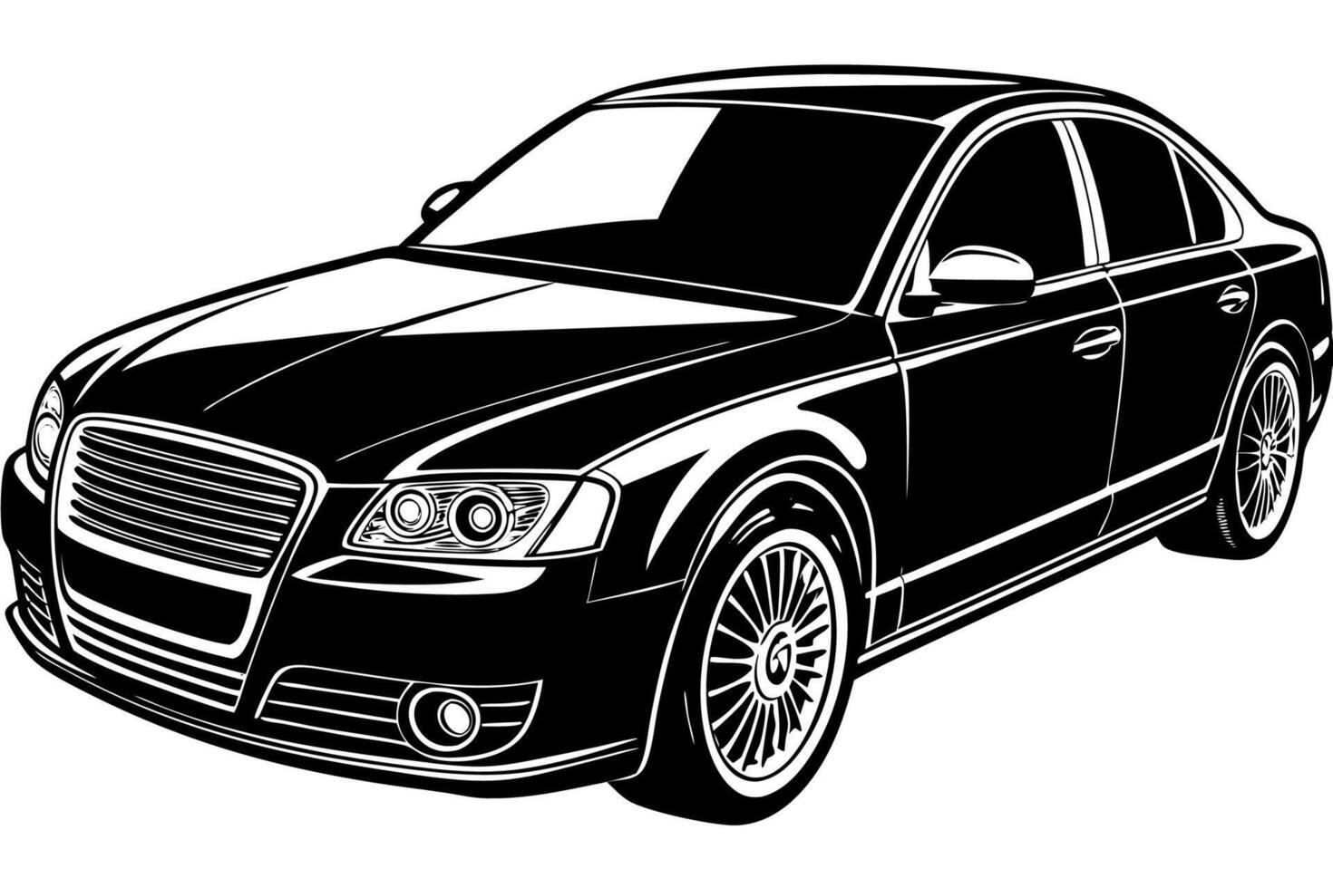 Audi A4 Car Illustration Cartoons, Clipart, Line Art Design on White Background, Audi A4 Car illustration clean, detailed, and versatile design for various uses. vector
