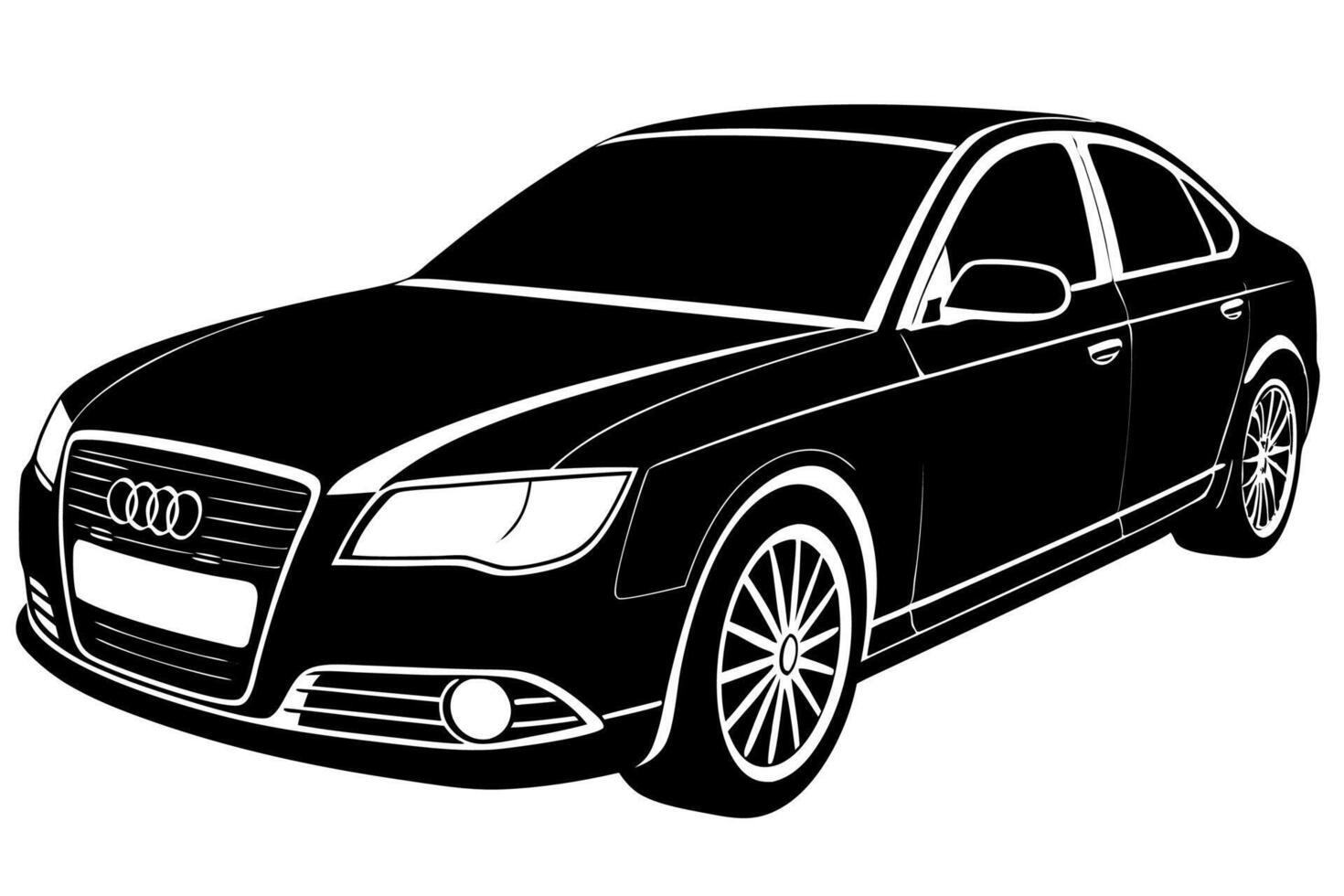 Audi A4 Car Illustration Cartoons, Clipart, Line Art Design on White Background, Audi A4 Car illustration clean, detailed, and versatile design for various uses. vector