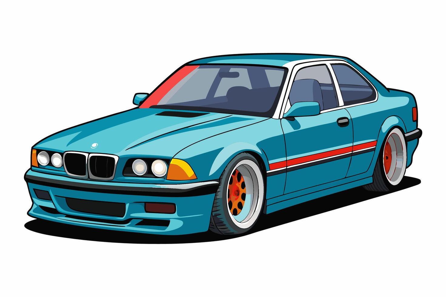 BMW 3 Series Car Illustration White Background, Cartoons, Clipart, Line Art Design, BMW 3 Series car illustration, white background, cartoons, clipart, line art design vector
