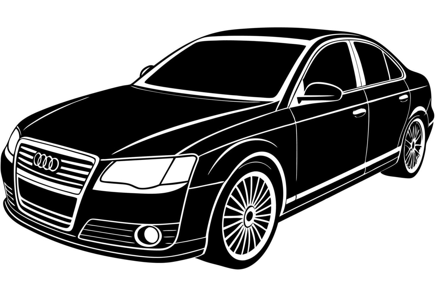 Audi A4 Car Illustration Cartoons, Clipart, Line Art Design on White Background, Audi A4 Car illustration clean, detailed, and versatile design for various uses. vector