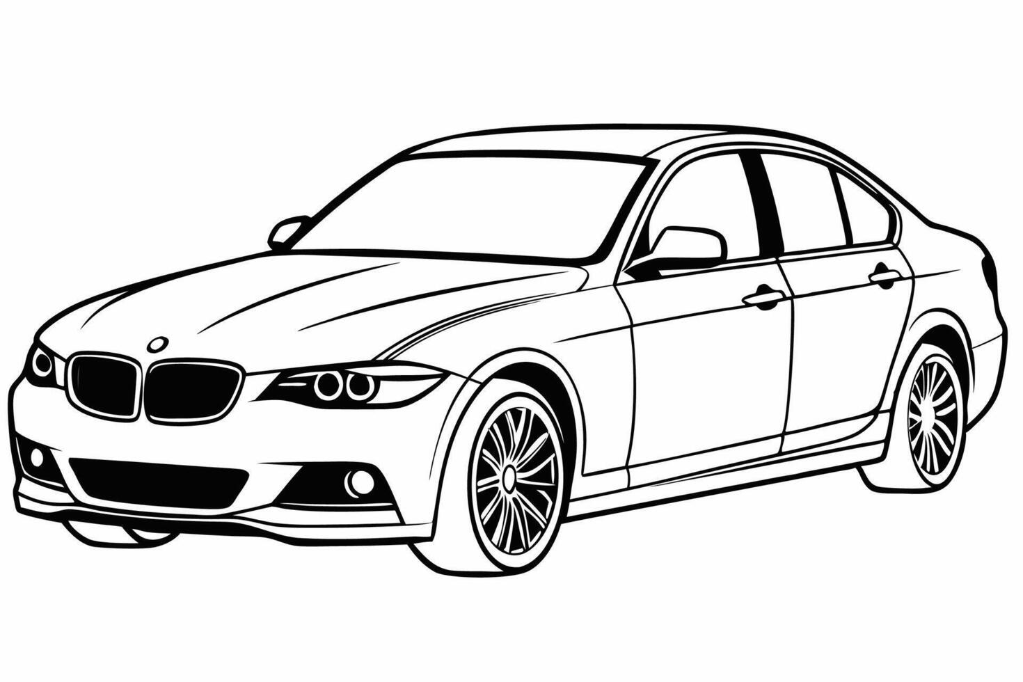 BMW 3 Series Car Illustration White Background, Cartoons, Clipart, Line Art Design, BMW 3 Series car illustration, white background, cartoons, clipart, line art design vector