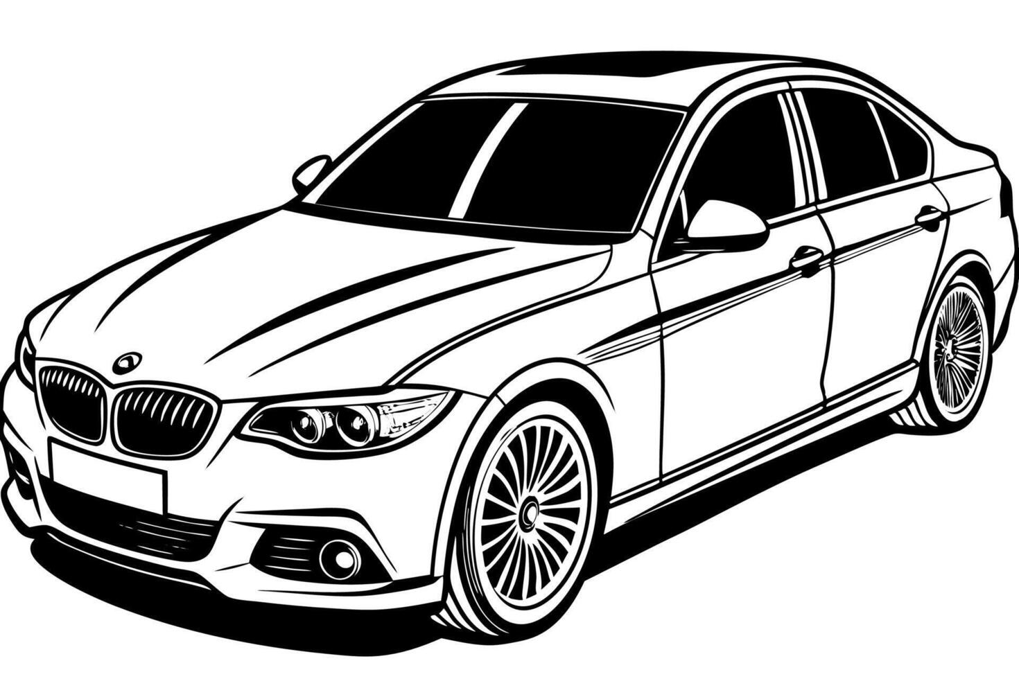 BMW 3 Series Car Illustration White Background, Cartoons, Clipart, Line Art Design, BMW 3 Series car illustration, white background, cartoons, clipart, line art design vector