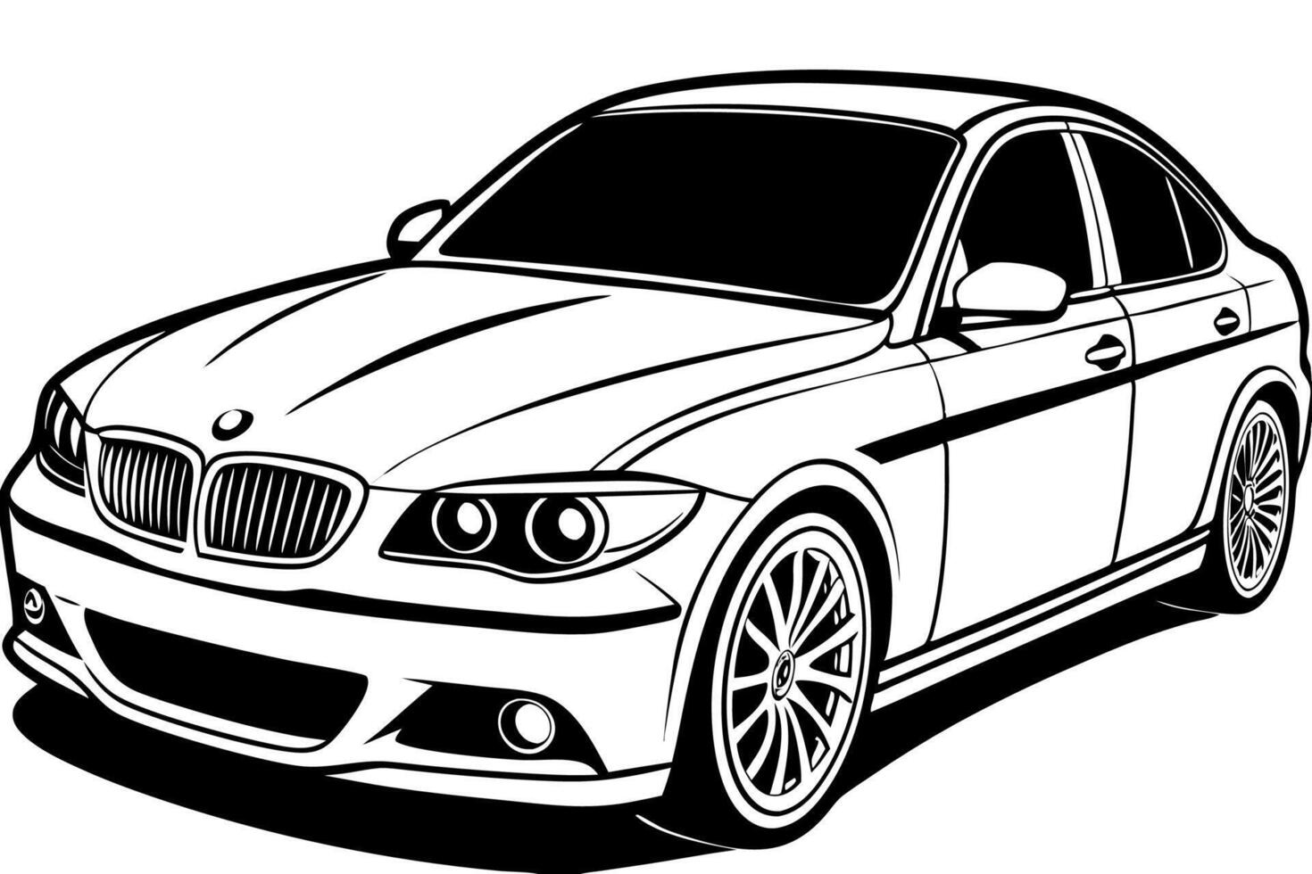 BMW 3 Series Car Illustration White Background, Cartoons, Clipart, Line Art Design, BMW 3 Series car illustration, white background, cartoons, clipart, line art design vector
