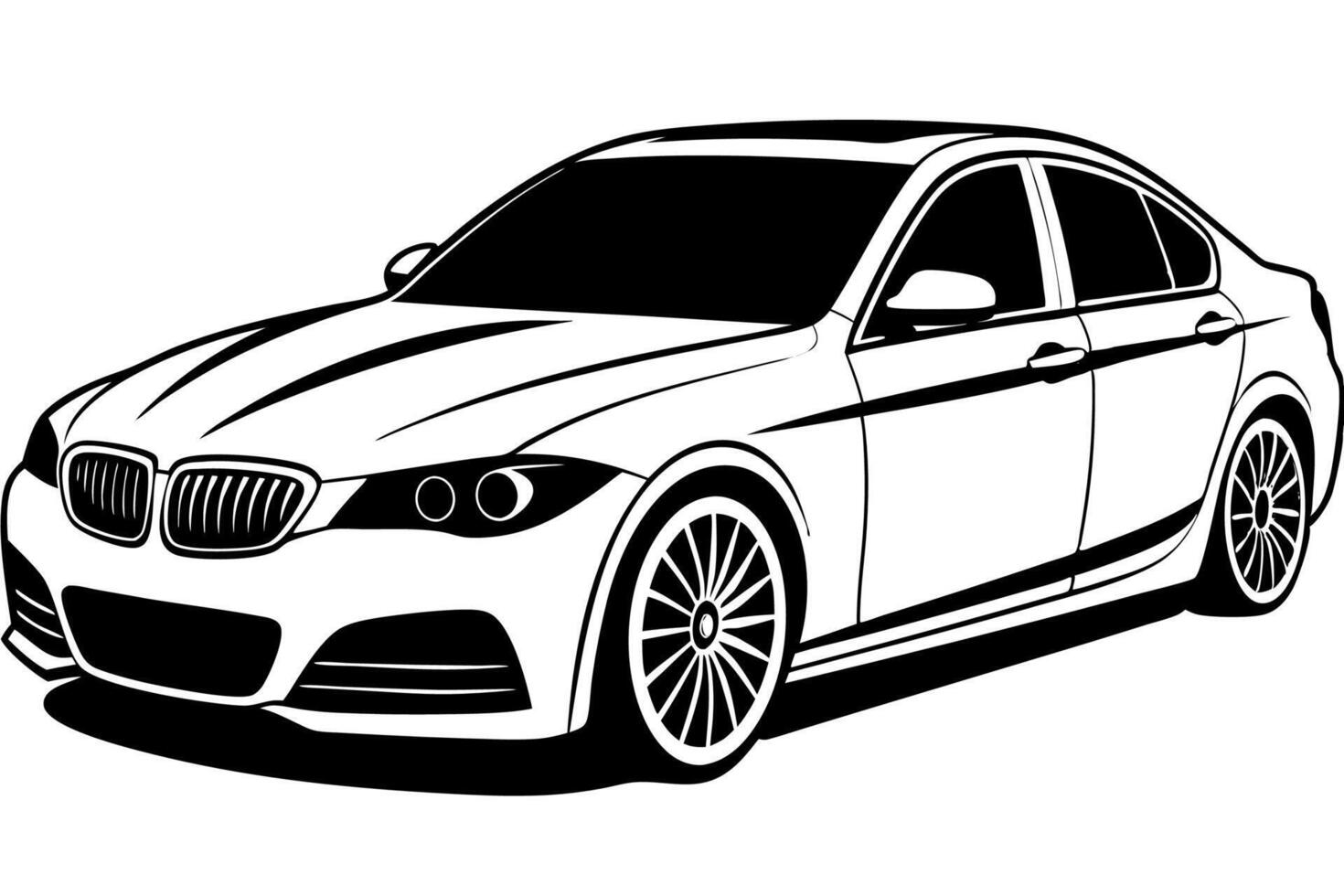 BMW 3 Series Car Illustration White Background, Cartoons, Clipart, Line Art Design, BMW 3 Series car illustration, white background, cartoons, clipart, line art design vector