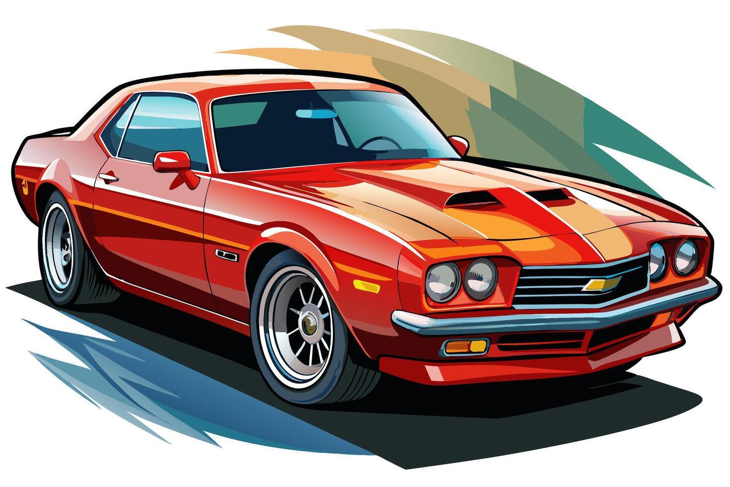 Chevrolet Camaro Car Illustration with White Background Cartoon, Clipart, and Line Art Design, Chevrolet Camaro car illustration on a white background - cartoon, clipart, and line art design vector