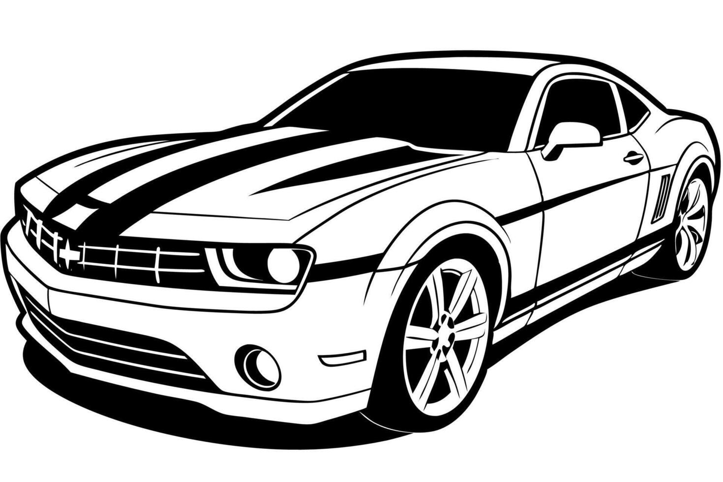 Chevrolet Camaro Car Illustration with White Background Cartoon, Clipart, and Line Art Design, Chevrolet Camaro car illustration on a white background - cartoon, clipart, and line art design vector