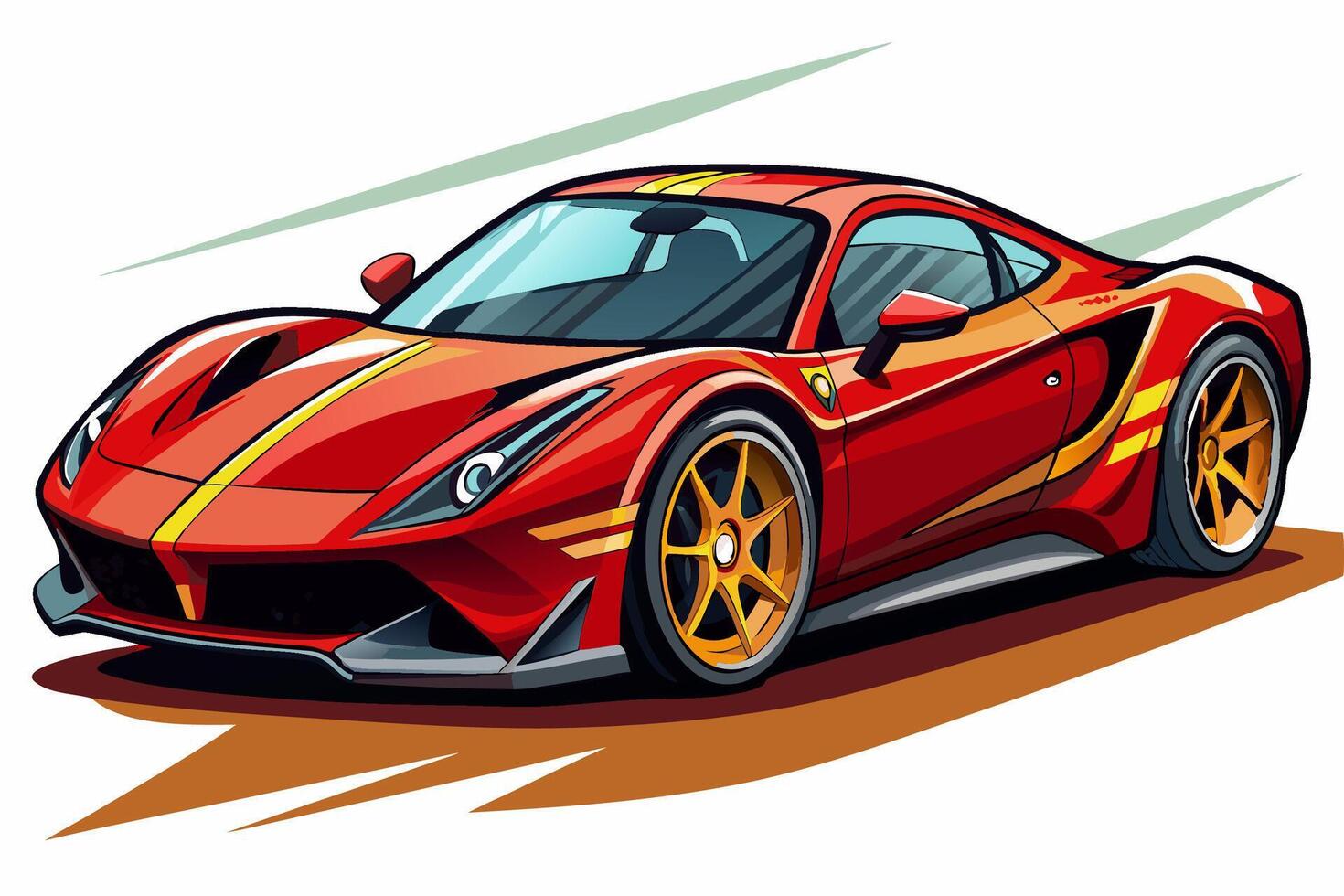 Ferrari 488 Car with White Background Illustration, Cartoons, Clipart, Line Art Design, Ferrari 488 car illustration with white background, perfect for cartoons, clipart, and line art. vector