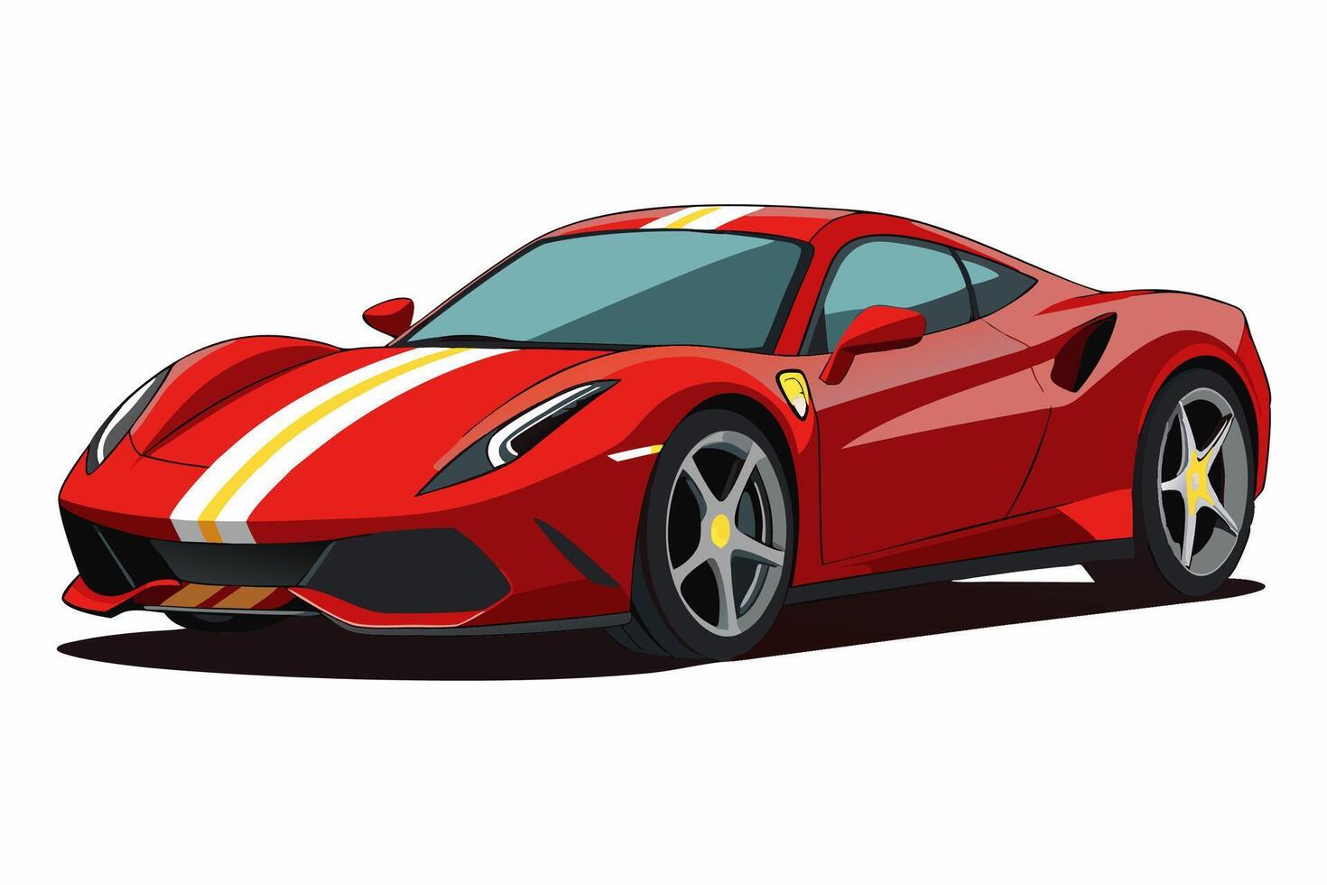 Ferrari 488 Car with White Background Illustration, Cartoons, Clipart, Line Art Design, Ferrari 488 car illustration with white background, perfect for cartoons, clipart, and line art. vector