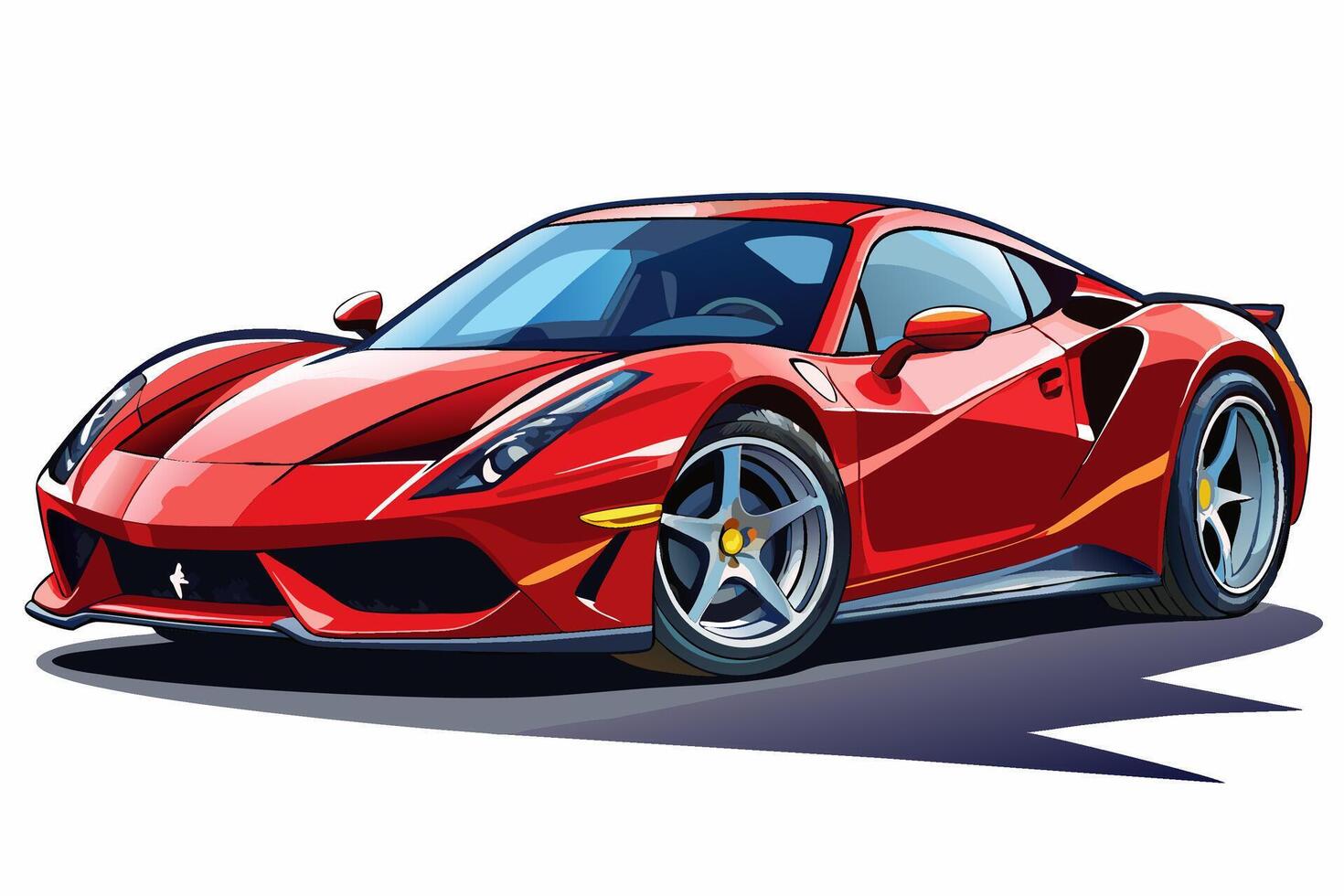 Ferrari 488 Car with White Background Illustration, Cartoons, Clipart, Line Art Design, Ferrari 488 car illustration with white background, perfect for cartoons, clipart, and line art. vector