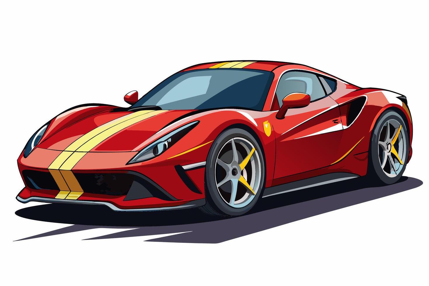 Ferrari 488 Car with White Background Illustration, Cartoons, Clipart, Line Art Design, Ferrari 488 car illustration with white background, perfect for cartoons, clipart, and line art. vector