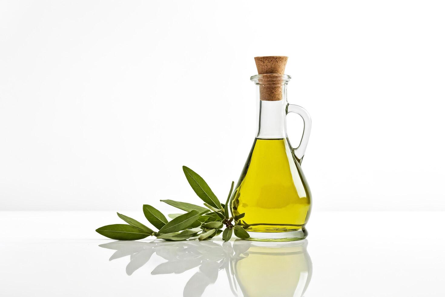 Glass Bottle of Olive Oil with Olive Branch photo