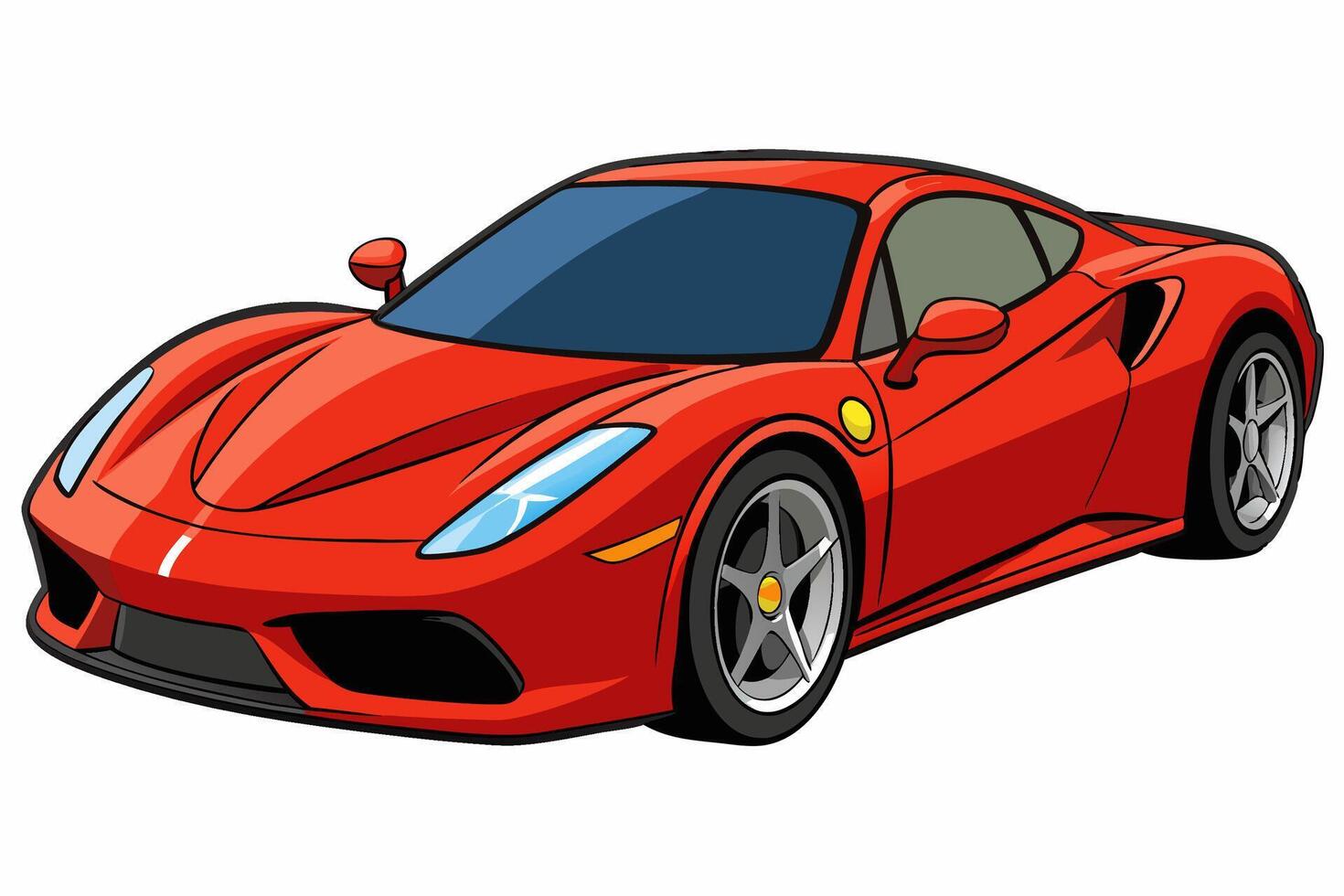Ferrari 488 Car with White Background Illustration, Cartoons, Clipart, Line Art Design, Ferrari 488 car illustration with white background, perfect for cartoons, clipart, and line art. vector