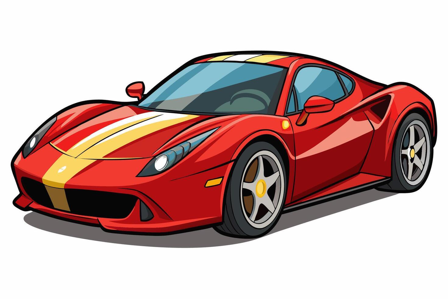 Ferrari 488 Car with White Background Illustration, Cartoons, Clipart, Line Art Design, Ferrari 488 car illustration with white background, perfect for cartoons, clipart, and line art. vector