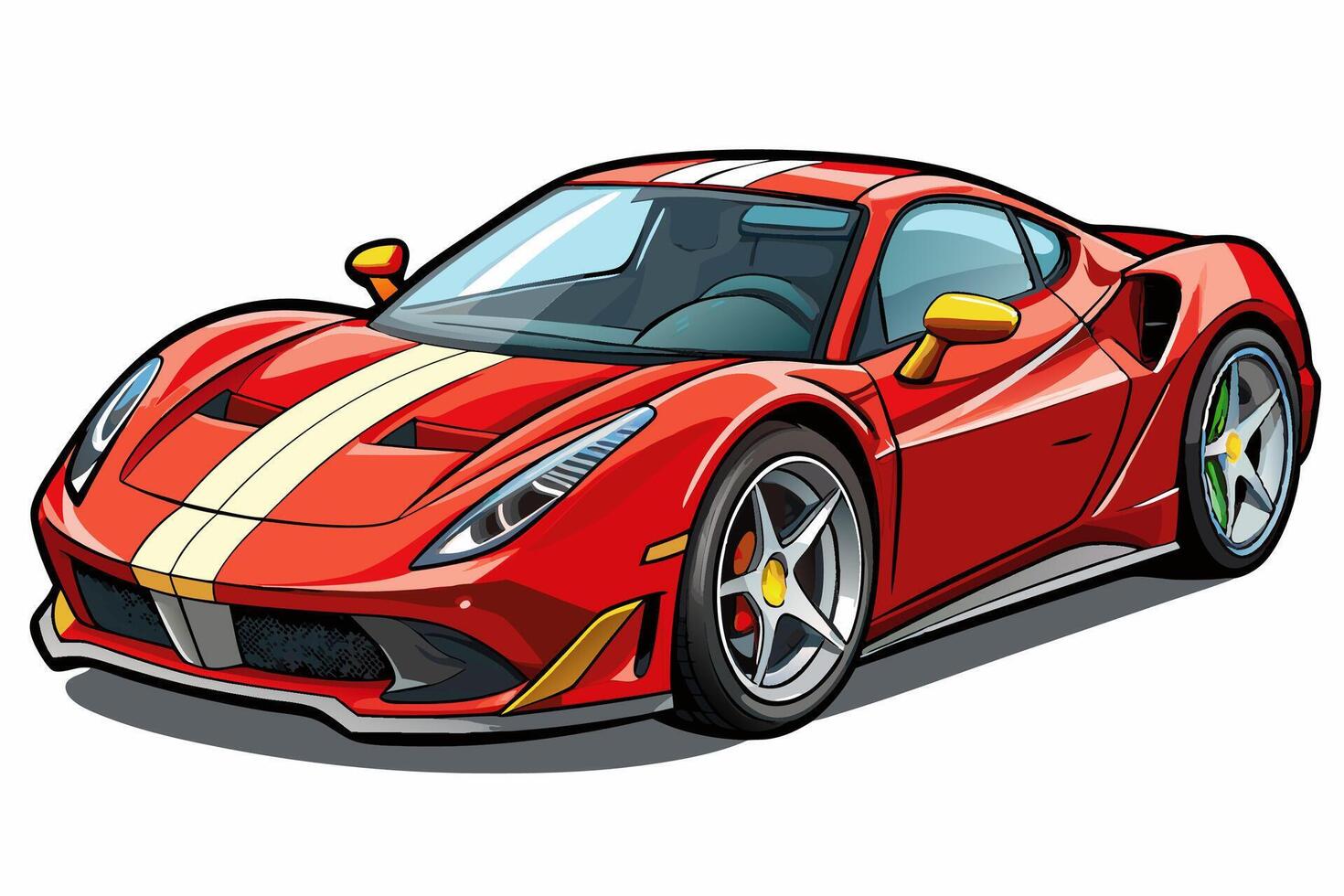 Ferrari 488 Car with White Background Illustration, Cartoons, Clipart, Line Art Design, Ferrari 488 car illustration with white background, perfect for cartoons, clipart, and line art. vector