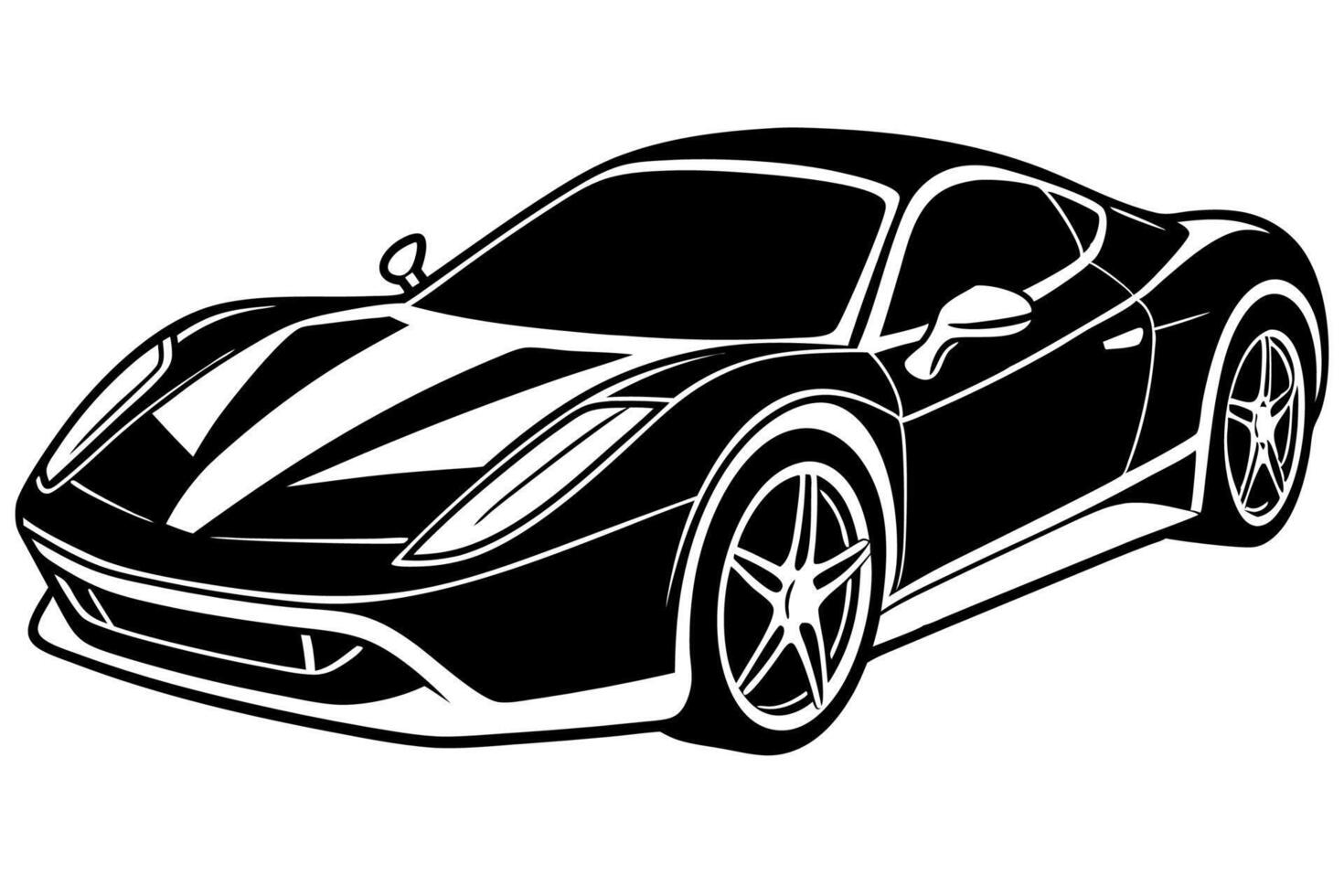 Ferrari 488 Car with White Background Illustration, Cartoons, Clipart, Line Art Design, Ferrari 488 car illustration with white background, perfect for cartoons, clipart, and line art. vector