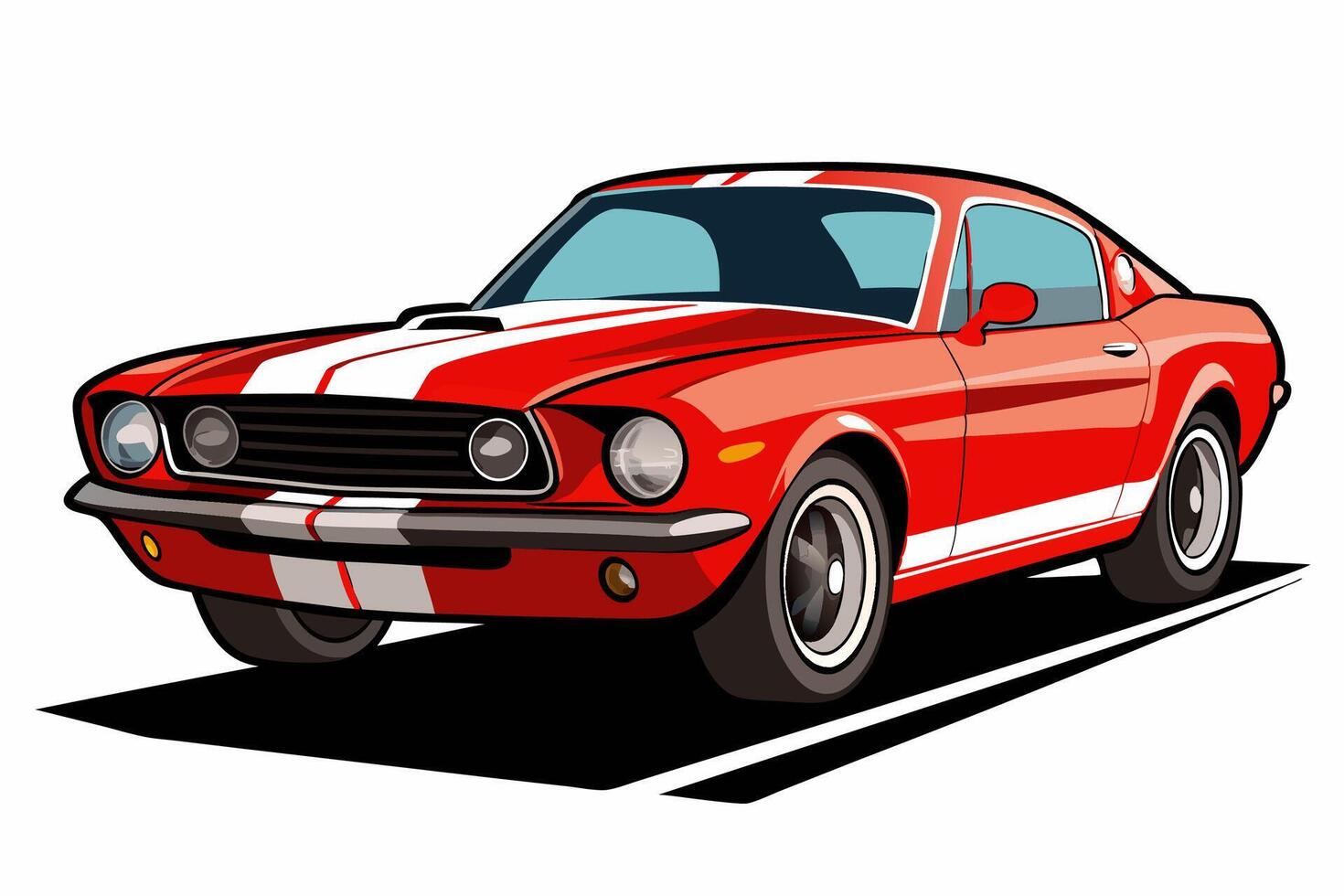 Ford Mustang Car Illustration Cartoons, Clipart, Line Art Design on White Background, Ford Mustang car illustration, featuring cartoons, clipart, and line art designs on white background vector