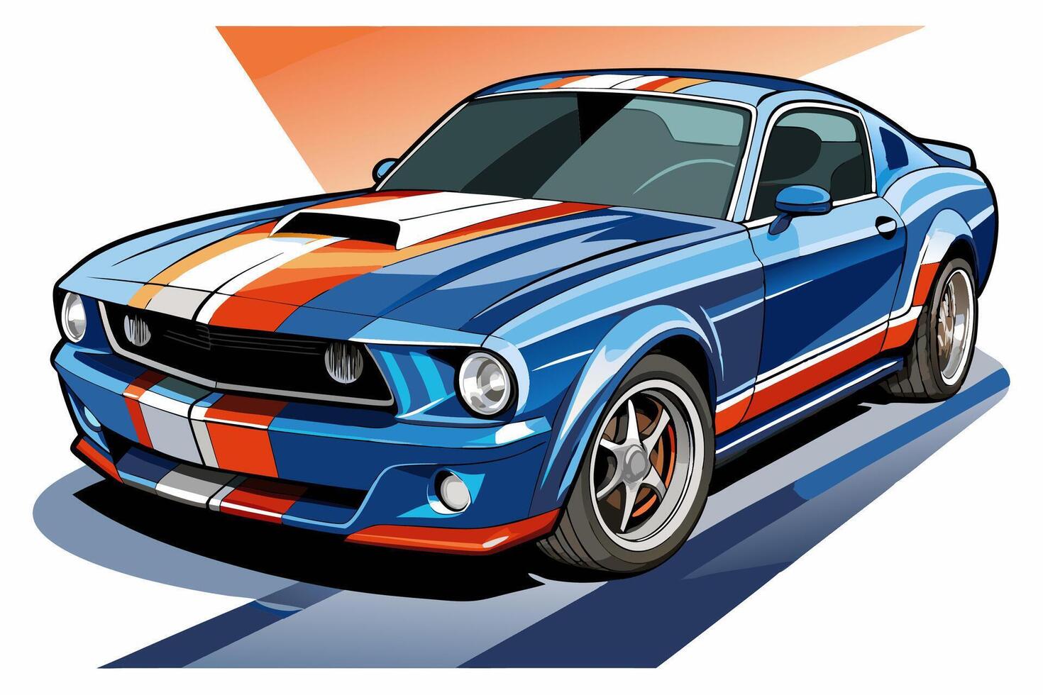 Ford Mustang Car Illustration Cartoons, Clipart, Line Art Design on White Background, Ford Mustang car illustration, featuring cartoons, clipart, and line art designs on white background vector