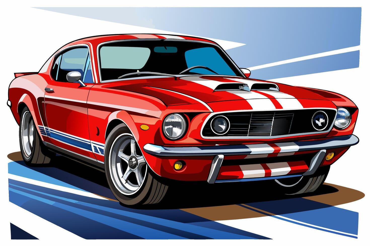 Ford Mustang Car Illustration Cartoons, Clipart, Line Art Design on White Background, Ford Mustang car illustration, featuring cartoons, clipart, and line art designs on white background vector